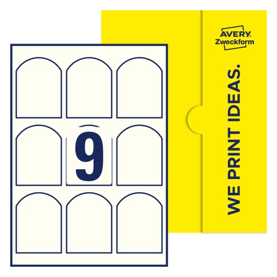 9 stk. etiketter per ark - Buede etiketter, 60 x 80 mm