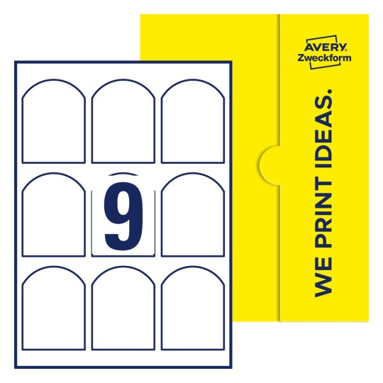 9 stk. etiketter per ark - Buede etiketter, 60 x 80 mm