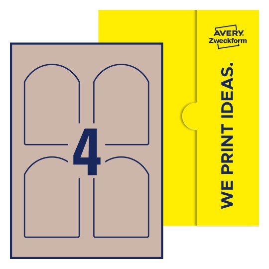 4 stk. etiketter per ark - Buede etiketter, 75 x 110 mm