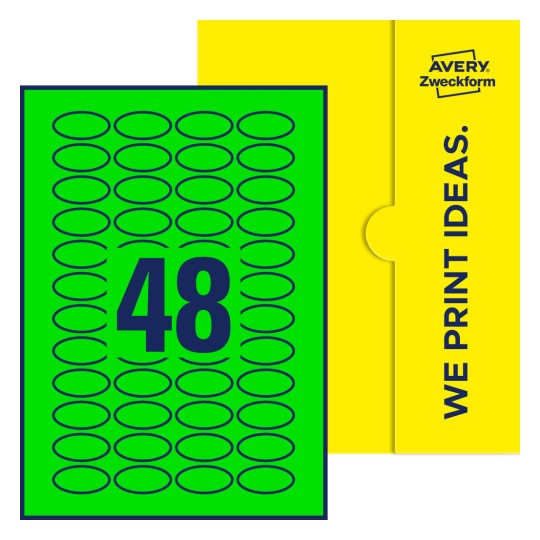 48 stk. etiketter per ark - Ovale etiketter, 40 x 20 mm