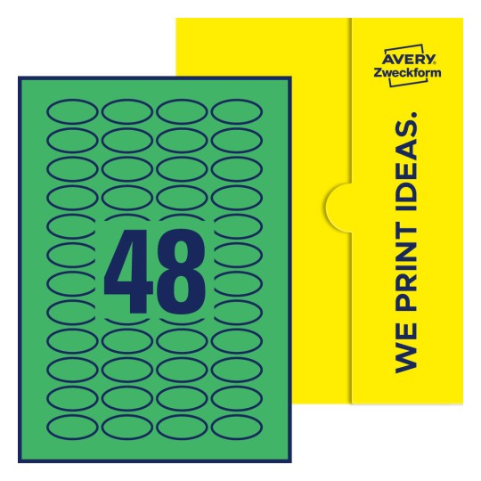48 stk. etiketter per ark - Ovale etiketter, 40 x 20 mm