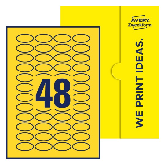 48 stk. etiketter per ark - Ovale etiketter, 40 x 20 mm