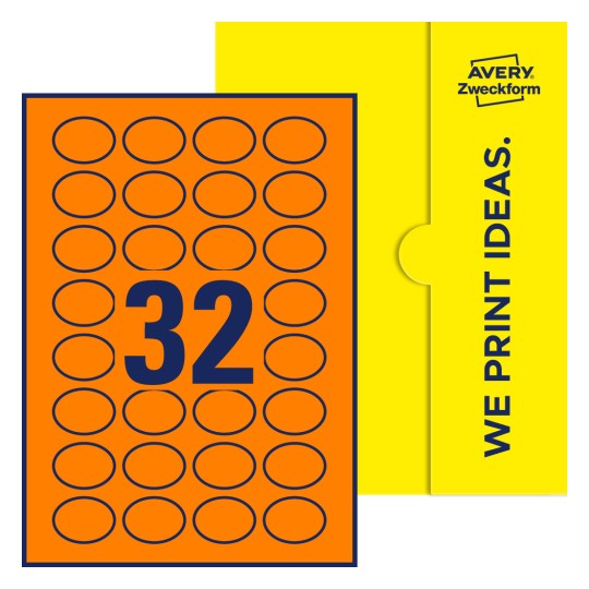 32 stk. etiketter per ark - Ovale etiketter, 40 x 30 mm