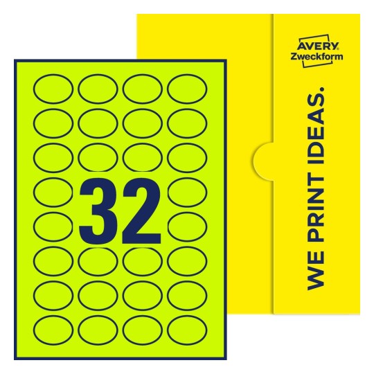 32 stk. etiketter per ark - Ovale etiketter, 40 x 30 mm