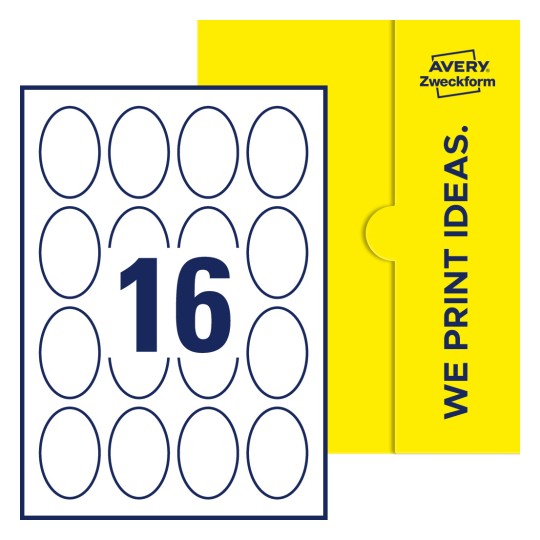16 stk. etiketter per ark - Ovale etiketter, 45 x 65 mm