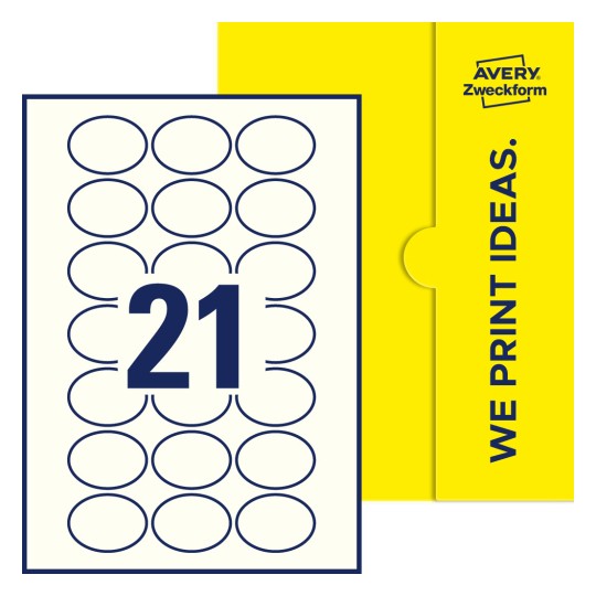 21 stk. etiketter per ark - Ovale etiketter, 50 x 37 mm