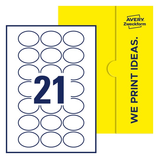 21 stk. etiketter per ark - Ovale etiketter, 50 x 37 mm