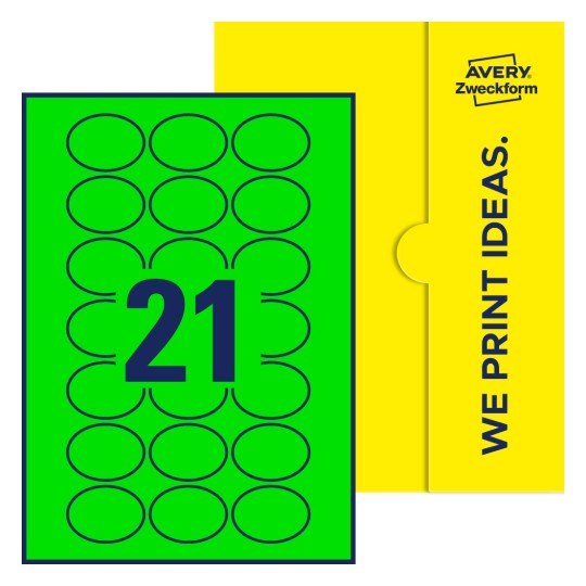 21 stk. etiketter per ark - Ovale etiketter, 50 x 37 mm