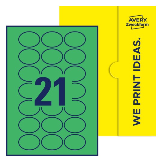 21 stk. etiketter per ark - Ovale etiketter, 50 x 37 mm