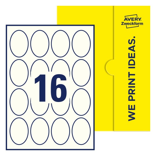 16 stk. etiketter per ark - Ovale etiketter, 63,5 x 42,3 mm
