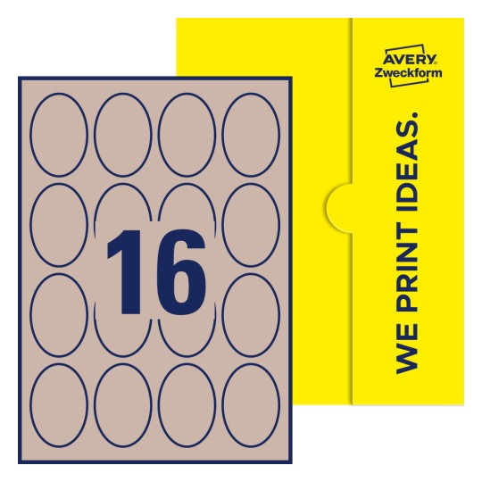 16 stk. etiketter per ark - Ovale etiketter, 63,5 x 42,3 mm