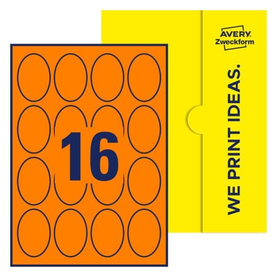 16 stk. etiketter per ark - Ovale etiketter, 63,5 x 42,3 mm