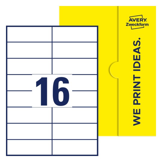 16 stk. etiketter per ark - Firkantede etiketter, 105 x 37 mm