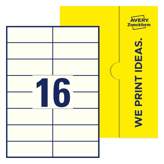 16 stk. etiketter per ark - Firkantede etiketter, 105 x 37 mm