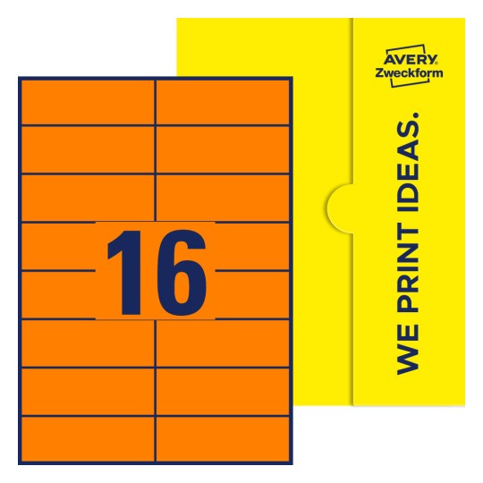 16 stk. etiketter per ark - Firkantede etiketter, 105 x 37 mm