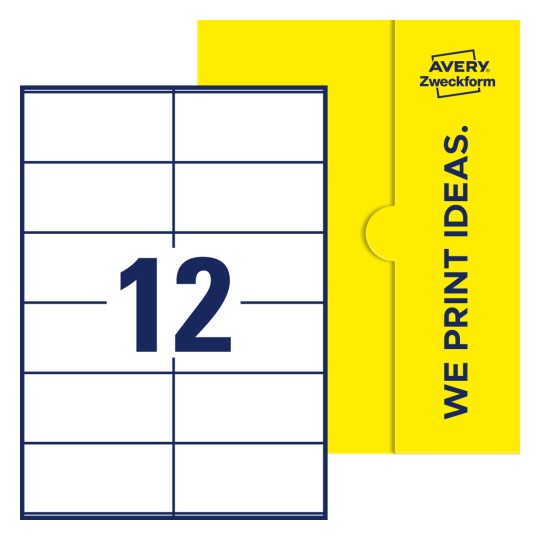 12 stk. etiketter per ark - Firkantede etiketter, 105 x 48 mm
