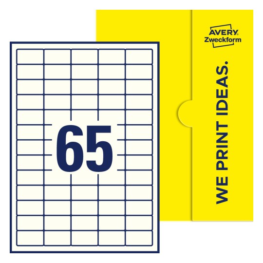 65 stk. etiketter per ark - Firkantede etiketter, 38,1 x 21,2 mm