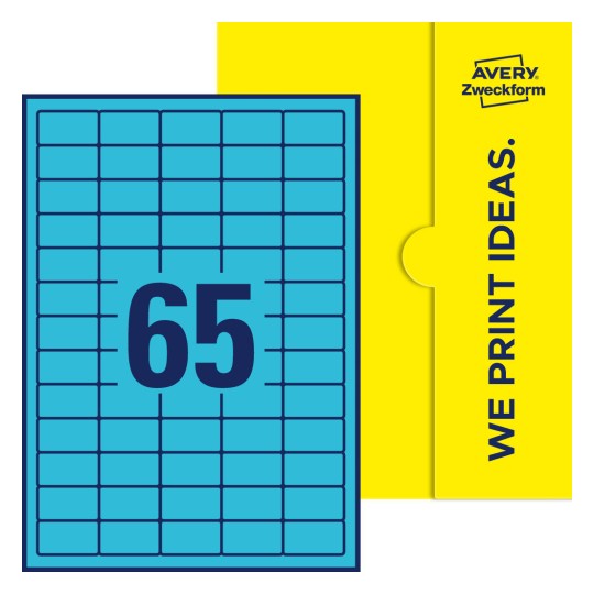 65 stk. etiketter per ark - Firkantede etiketter, 38,1 x 21,2 mm