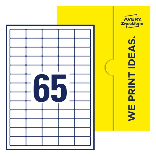 65 stk. etiketter per ark - Firkantede etiketter, 38,1 x 21,2 mm