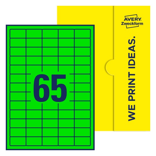 65 stk. etiketter per ark - Firkantede etiketter, 38,1 x 21,2 mm
