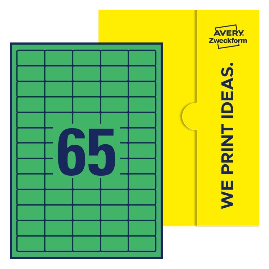 65 stk. etiketter per ark - Firkantede etiketter, 38,1 x 21,2 mm