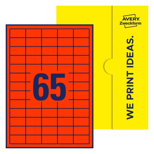 65 stk. etiketter per ark - Firkantede etiketter, 38,1 x 21,2 mm
