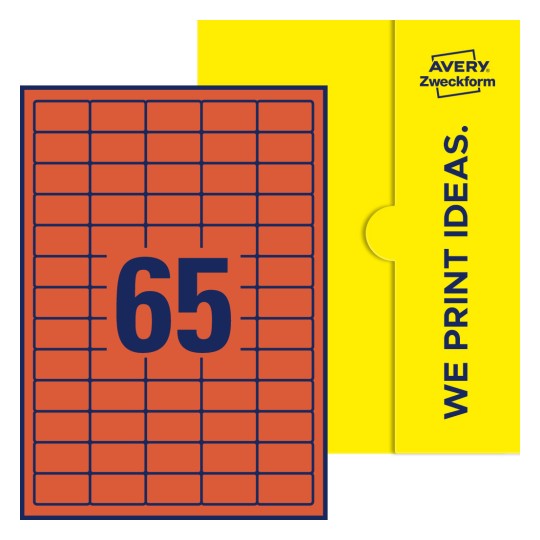 65 stk. etiketter per ark - Firkantede etiketter, 38,1 x 21,2 mm