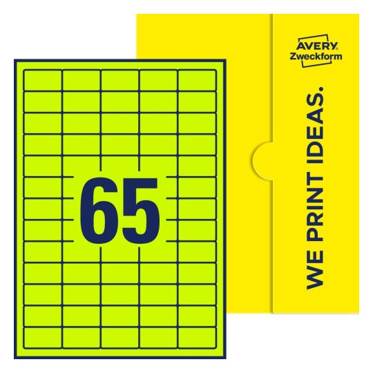 65 stk. etiketter per ark - Firkantede etiketter, 38,1 x 21,2 mm