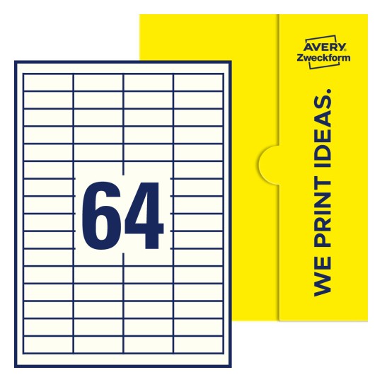 64 stk. etiketter per ark - Firkantede etiketter, 48,5 x 16,9 mm