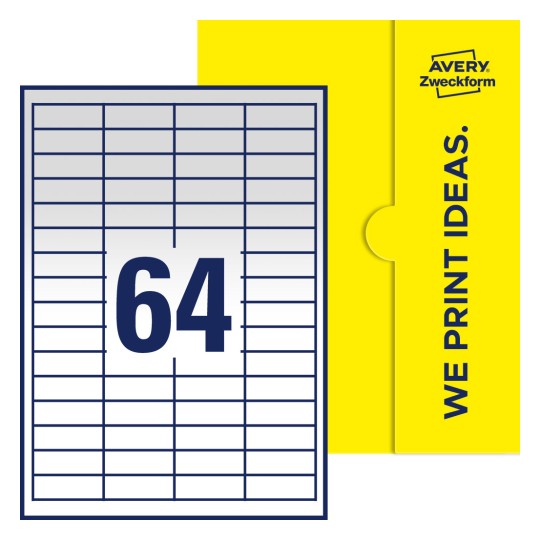 64 stk. etiketter per ark - Firkantede etiketter, 48,5 x 16,9 mm