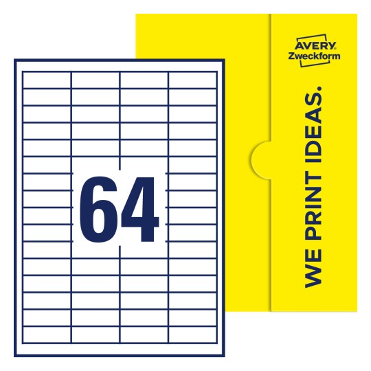 64 stk. etiketter per ark - Firkantede etiketter, 48,5 x 16,9 mm