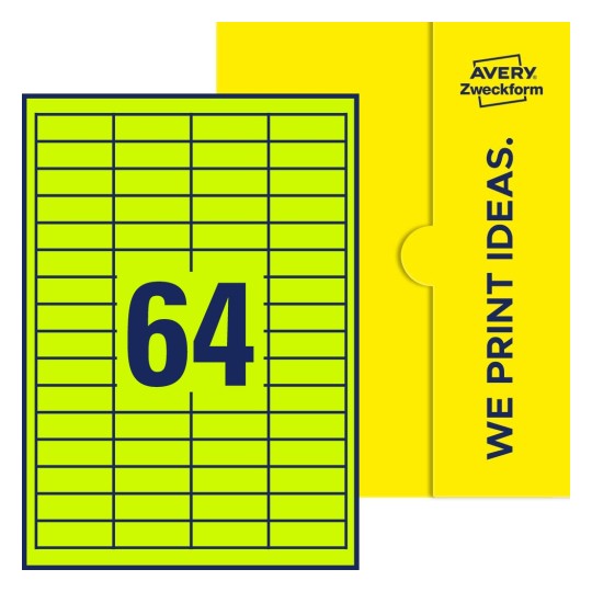 64 stk. etiketter per ark - Firkantede etiketter, 48,5 x 16,9 mm