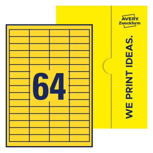 64 stk. etiketter per ark - Firkantede etiketter, 48,5 x 16,9 mm