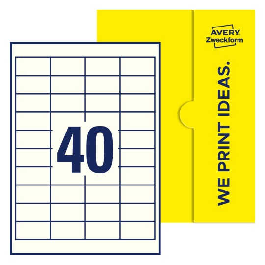 40 stk. etiketter per ark - Firkantede etiketter, 48,5 x 25,4 mm
