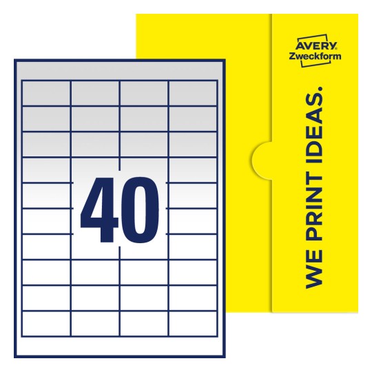 40 stk. etiketter per ark - Firkantede etiketter, 48,5 x 25,4 mm