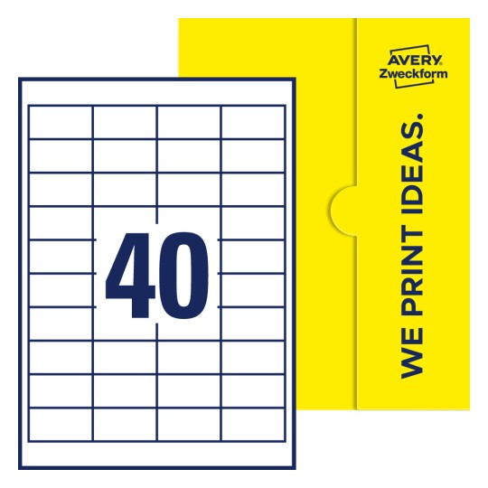 40 stk. etiketter per ark - Firkantede etiketter, 48,5 x 25,4 mm