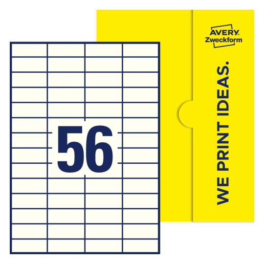 56 stk. etiketter per ark - Firkantede etiketter, 52,5 x 21,2 mm