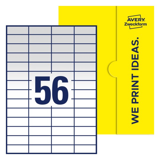 56 stk. etiketter per ark - Firkantede etiketter, 52,5 x 21,2 mm