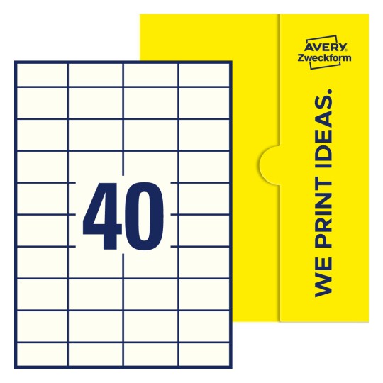 40 stk. etiketter per ark - Firkantede etiketter, 52,5 x 29,7 mm