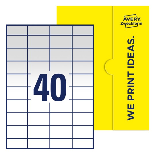 40 stk. etiketter per ark - Firkantede etiketter, 52,5 x 29,7 mm