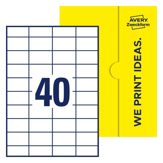 40 stk. etiketter per ark - Firkantede etiketter, 52,5 x 29,7 mm