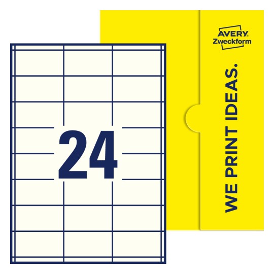 24 stk. etiketter per ark - Firkantede etiketter, 64,6 x 33,8 mm