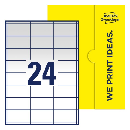 24 stk. etiketter per ark - Firkantede etiketter, 64,6 x 33,8 mm