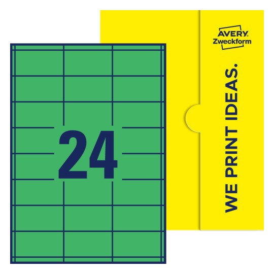 24 stk. etiketter per ark - Firkantede etiketter, 64,6 x 33,8 mm