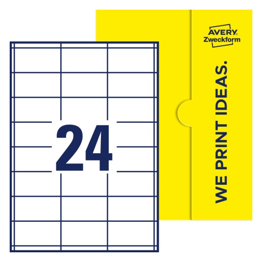 24 stk. etiketter per ark - Firkantede etiketter, 64,6 x 33,8 mm
