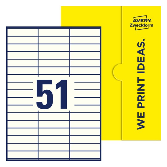 51stk. etiketter per ark - Firkantede etiketter, 70 x 16,9 mm