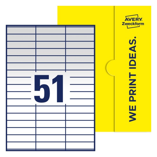 51stk. etiketter per ark - Firkantede etiketter, 70 x 16,9 mm