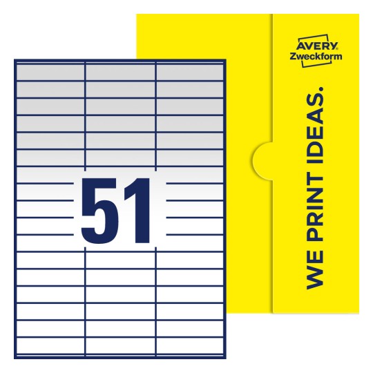51stk. etiketter per ark - Firkantede etiketter, 70 x 16,9 mm