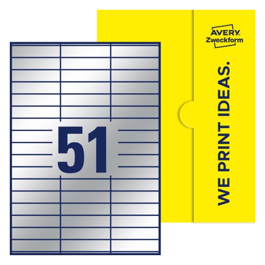 51stk. etiketter per ark - Firkantede etiketter, 70 x 16,9 mm