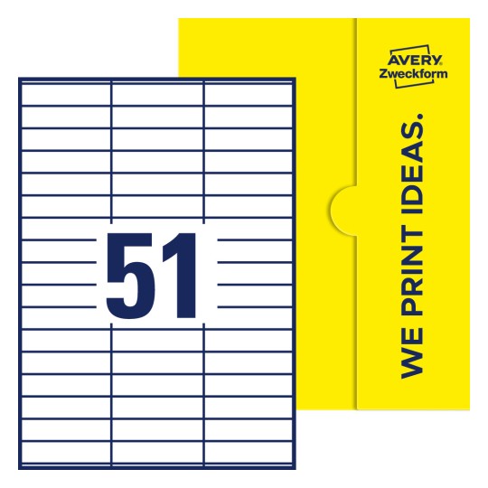 51stk. etiketter per ark - Firkantede etiketter, 70 x 16,9 mm